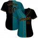 Custom Aqua-Black Old Gold Authentic Split Fashion Baseball Jersey