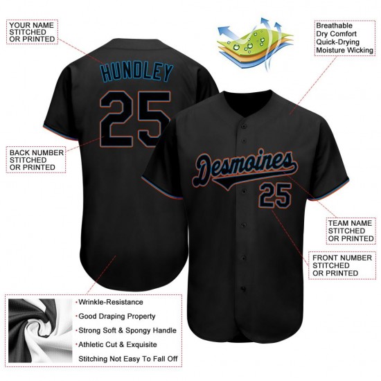 Custom Black Black-Light Blue Authentic Baseball Jersey