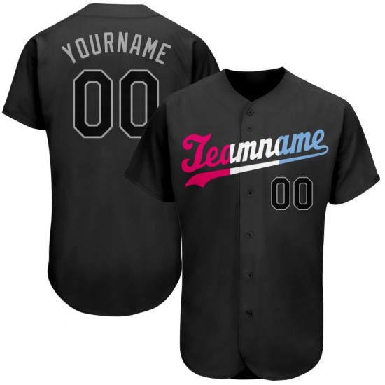 Custom Black Black-Pink Authentic Baseball Jersey