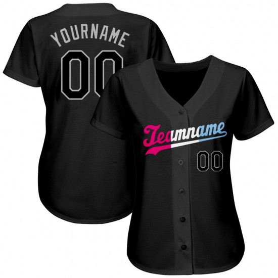 Custom Black Black-Pink Authentic Baseball Jersey