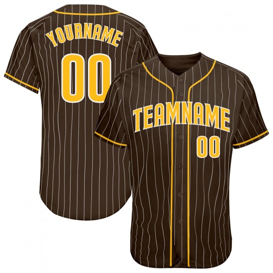 Custom Brown White Strip Gold-White Authentic Baseball Jersey