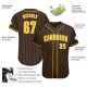 Custom Brown White Strip Gold-White Authentic Baseball Jersey