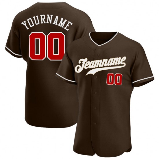 Custom Brown Red-White Authentic Baseball Jersey