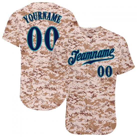 Custom Camo Navy-Aqua Authentic Baseball Jersey