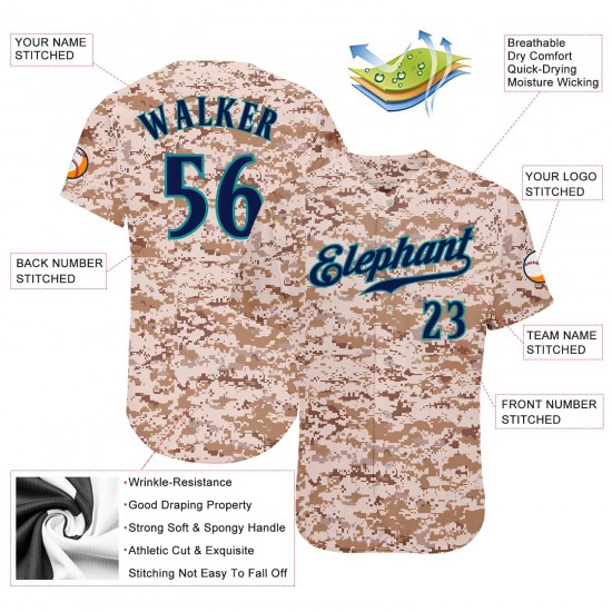 Custom Camo Navy-Aqua Authentic Baseball Jersey