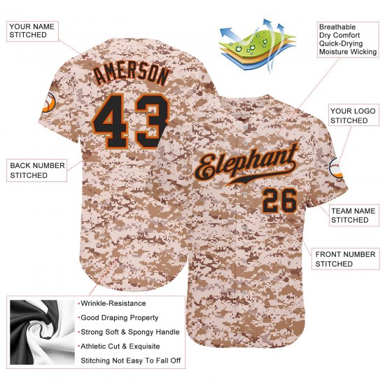 Custom Camo Black-Orange Authentic Baseball Jersey