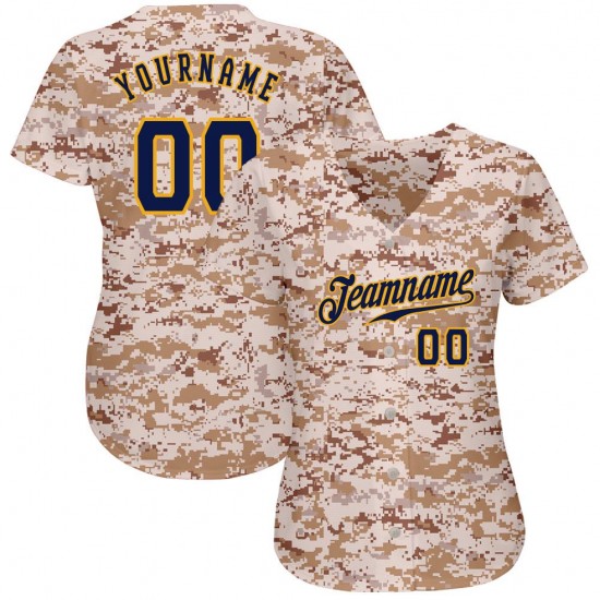 Custom Camo Navy-Gold Authentic Baseball Jersey