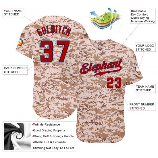 Custom Camo Red-Navy Authentic Baseball Jersey