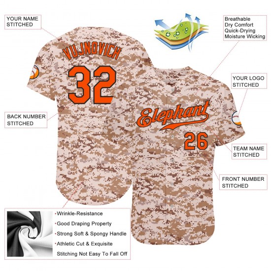 Custom Camo Orange-Black Authentic Baseball Jersey