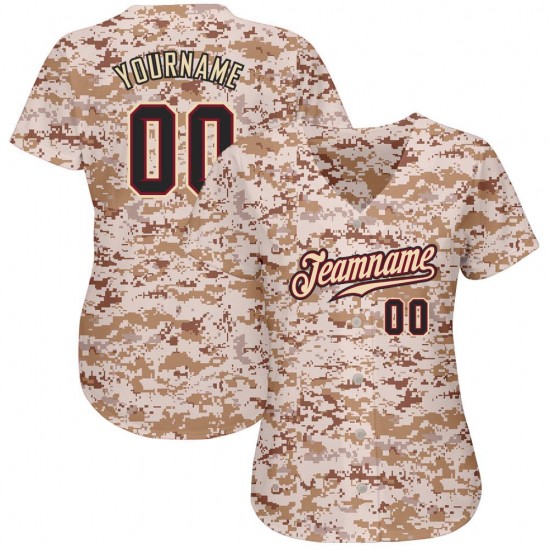 Custom Camo Black-Crimson Authentic Baseball Jersey