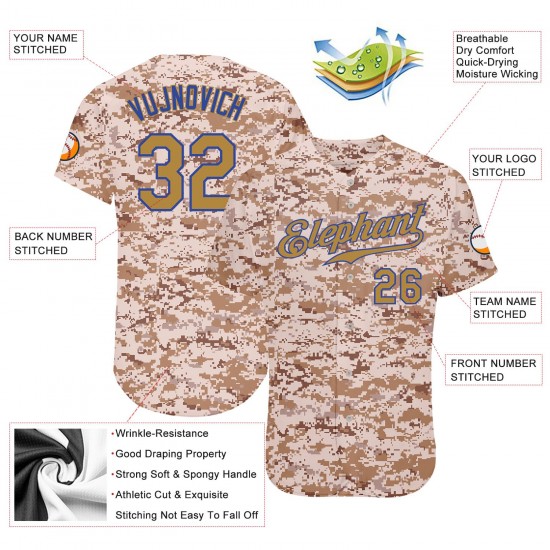 Custom Camo Old Gold-Royal Authentic Baseball Jersey