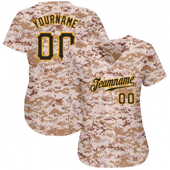 Custom Camo Black-Gold Authentic Baseball Jersey