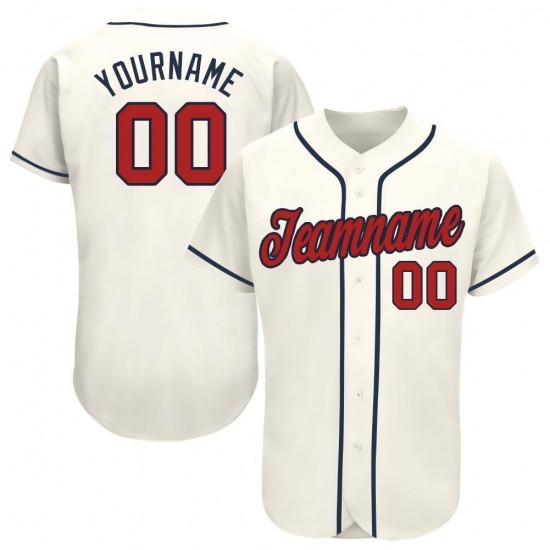 Custom Cream Red-Navy Baseball Jersey