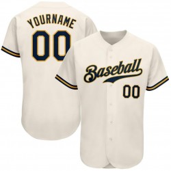 Custom Cream Navy-Gold Authentic Baseball Jersey