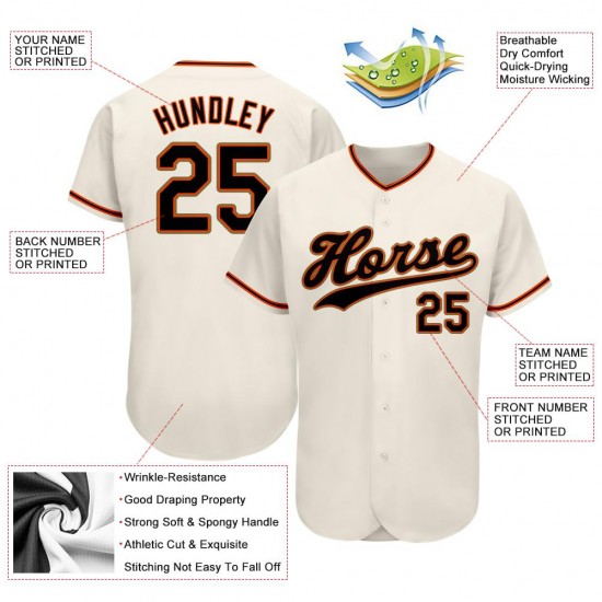 Custom Cream Black-Orange Authentic Baseball Jersey