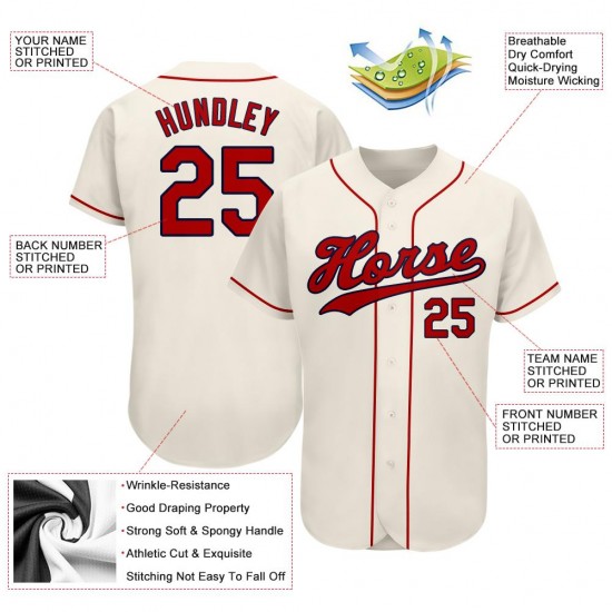 Custom Cream Red-Navy Authentic Baseball Jersey