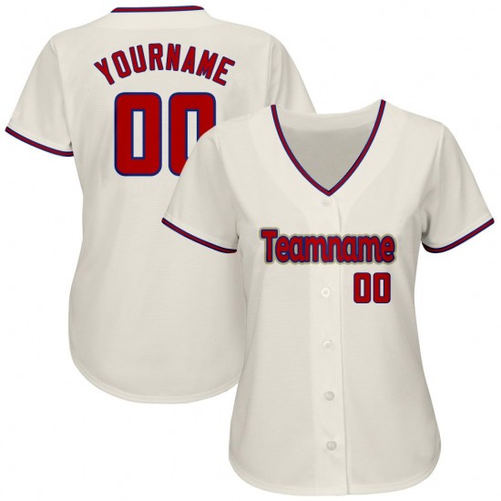 Custom Cream Red-Royal Authentic Baseball Jersey