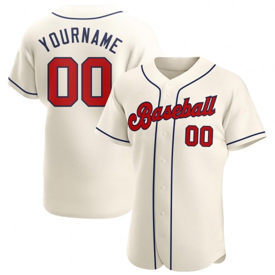 Custom Cream Red-Navy Authentic Baseball Jersey