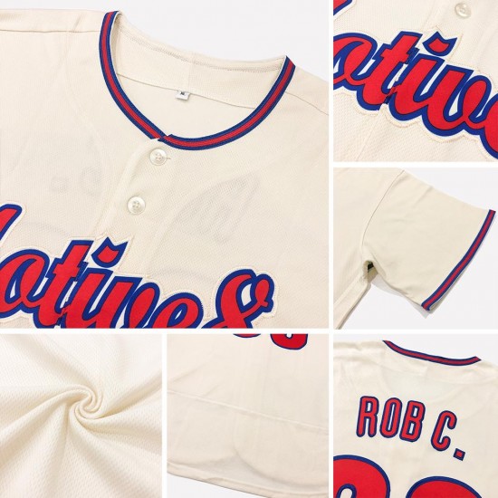 Custom Cream Red-Royal Authentic Baseball Jersey