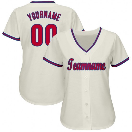 Custom Cream Red-Royal Baseball Jersey