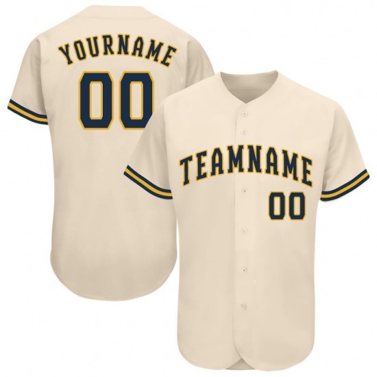 Custom Cream Navy-Gold Baseball Jersey