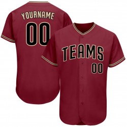 Custom Crimson Black-Khaki Authentic Baseball Jersey