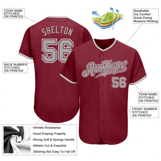 Custom Crimson Gray-White Authentic Baseball Jersey