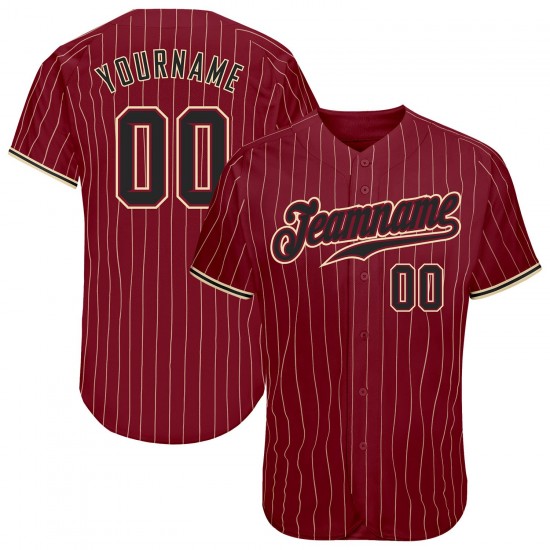 Custom Crimson Cream Strip Black-Khaki Authentic Baseball Jersey