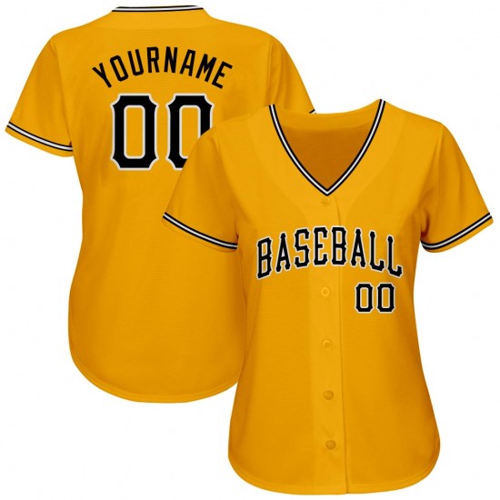 Custom Gold Black-White Authentic Baseball Jersey