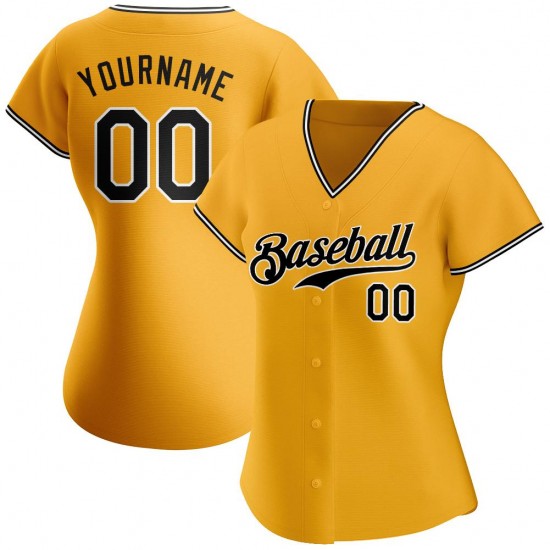 Custom Gold Black-White Authentic Baseball Jersey