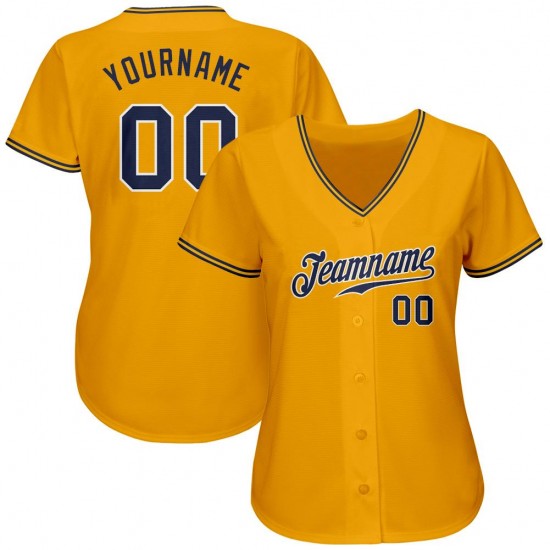 Custom Gold Navy-White Authentic Baseball Jersey