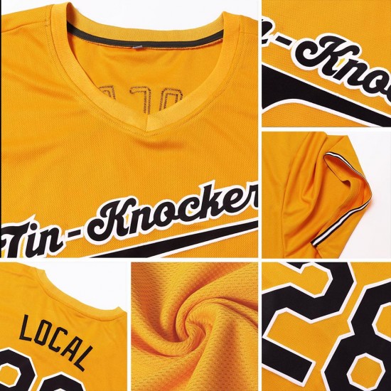 Custom Gold Black-White Authentic Baseball Jersey