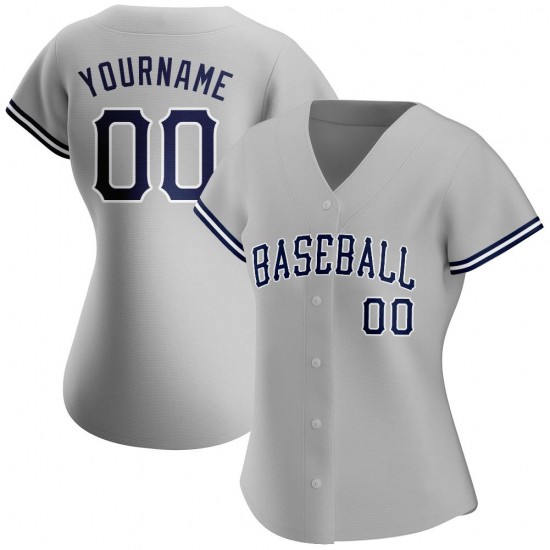 Custom Gray Navy-White Authentic Baseball Jersey