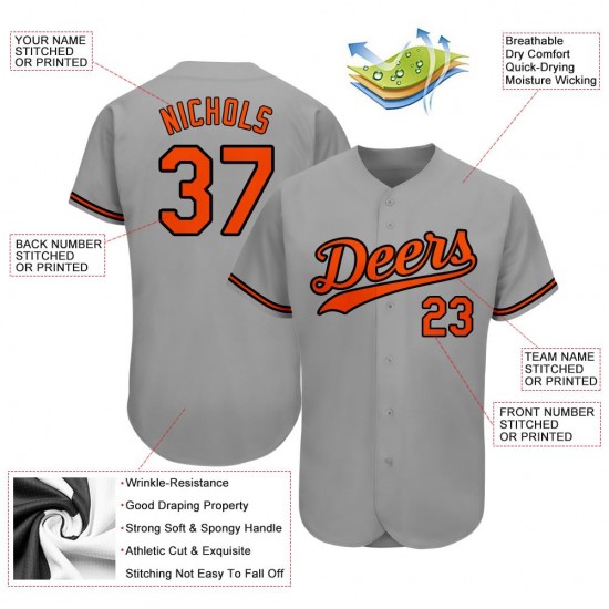 Custom Gray Orange-Black Authentic Baseball Jersey