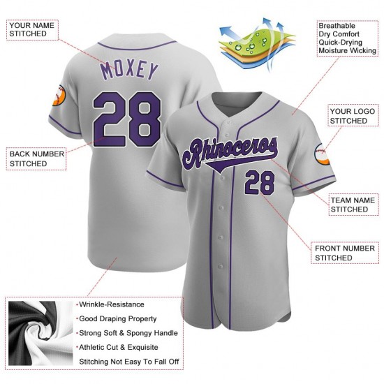 Custom Gray Purple-Black Authentic Baseball Jersey