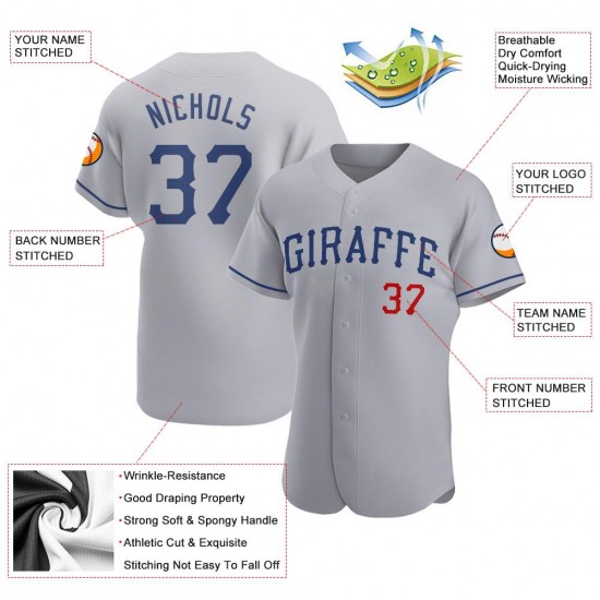 Custom Gray Royal-Red Authentic Baseball Jersey