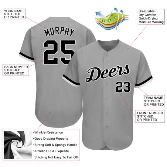 Custom Gray Black-White Authentic Baseball Jersey