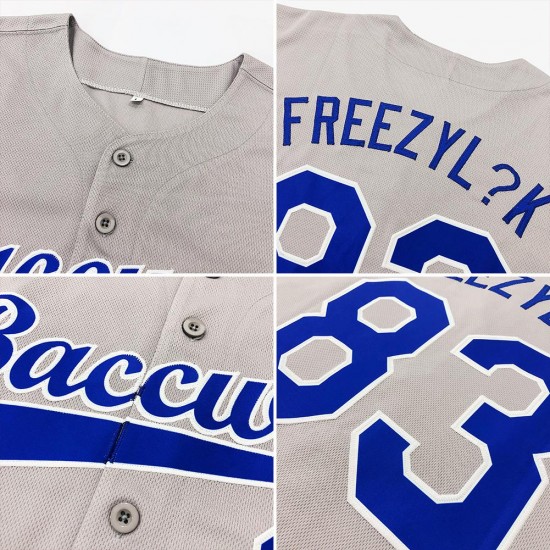 Custom Gray Royal-White Authentic Baseball Jersey