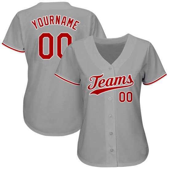 Custom Gray Red-White Authentic Baseball Jersey