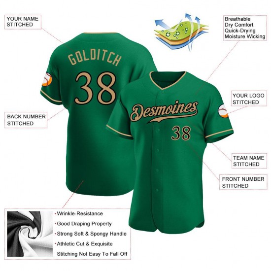 Custom Kelly Green Old Gold-Black Authentic Baseball Jersey