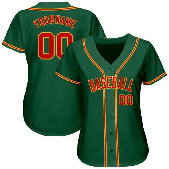 Custom Kelly Green Red-Gold Authentic Baseball Jersey