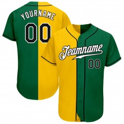 Custom Kelly Green Black-Gold Authentic Split Fashion Baseball Jersey