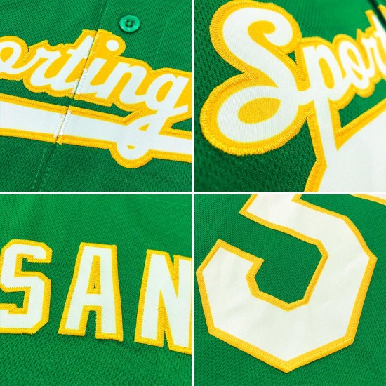 Custom Kelly Green Gold-White Authentic Baseball Jersey