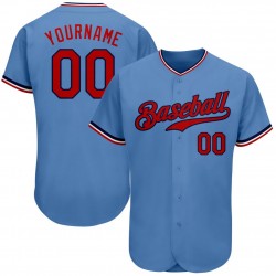 Custom Light Blue Red-Navy Authentic Baseball Jersey