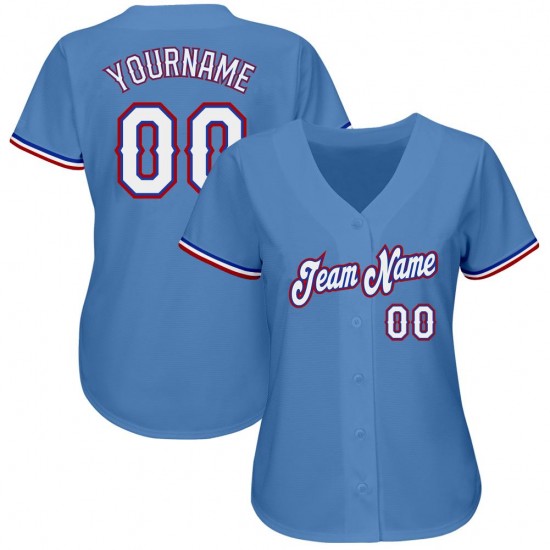 Custom Light Blue White-Red Authentic Baseball Jersey