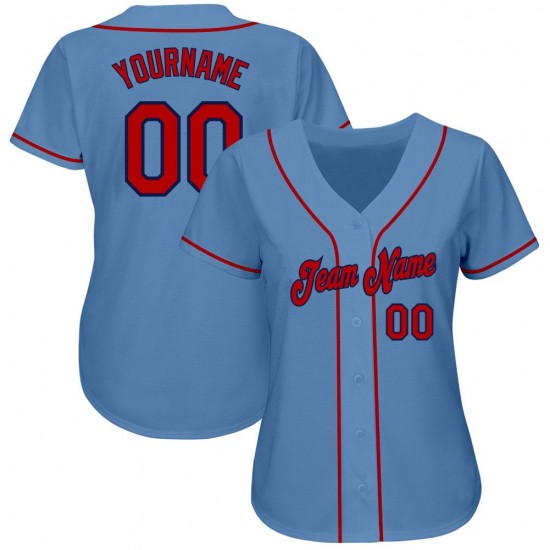 Custom Light Blue Red-Navy Authentic Baseball Jersey