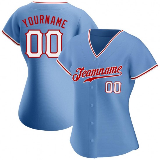 Custom Light Blue White-Red Authentic Baseball Jersey