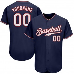 Custom Navy White-Red Authentic Baseball Jersey