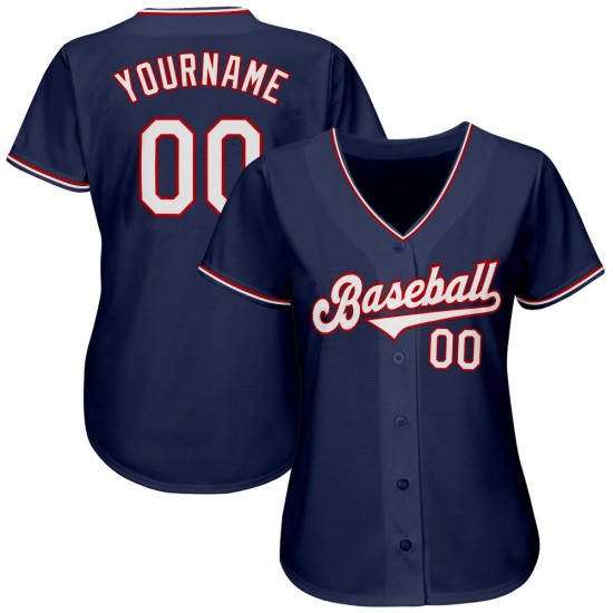 Custom Navy White-Red Authentic Baseball Jersey