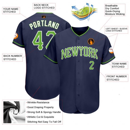 Custom Navy Neon Green-White Authentic Baseball Jersey